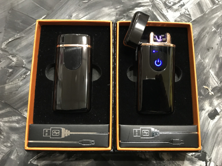 Зажигалка USB 2-ой импульс + отпечаток 41065 черная